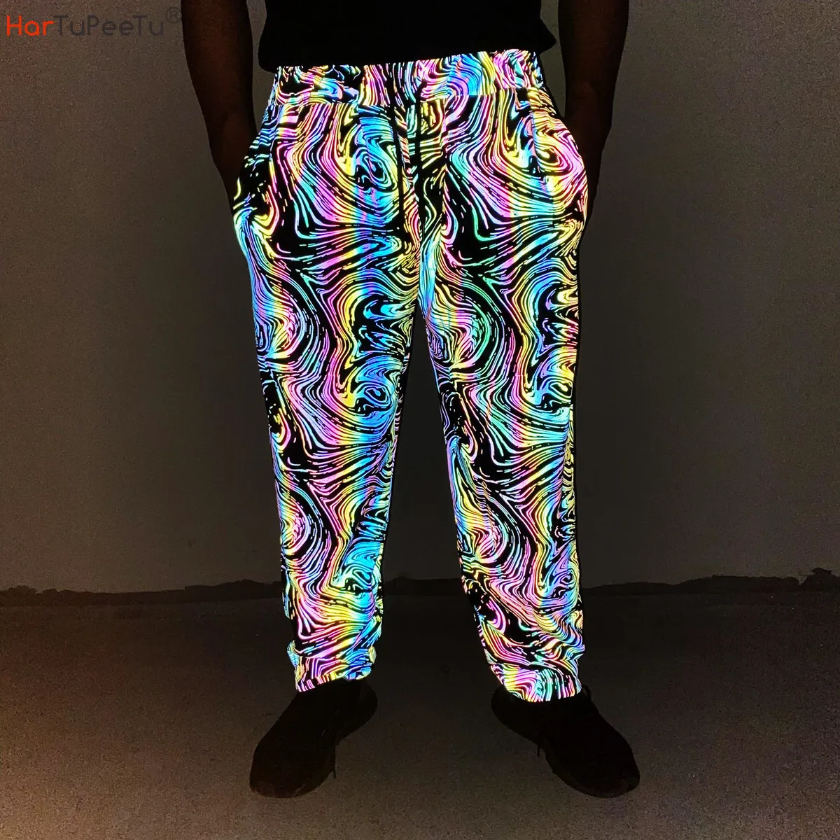 Mens Pants Joggers Sweatpants Men Safety Reflective Pants Plus Size High  Elastic Colourful Rainbow Starry Night Print Oversize Trousers 230808 From  Kong01, $41.35